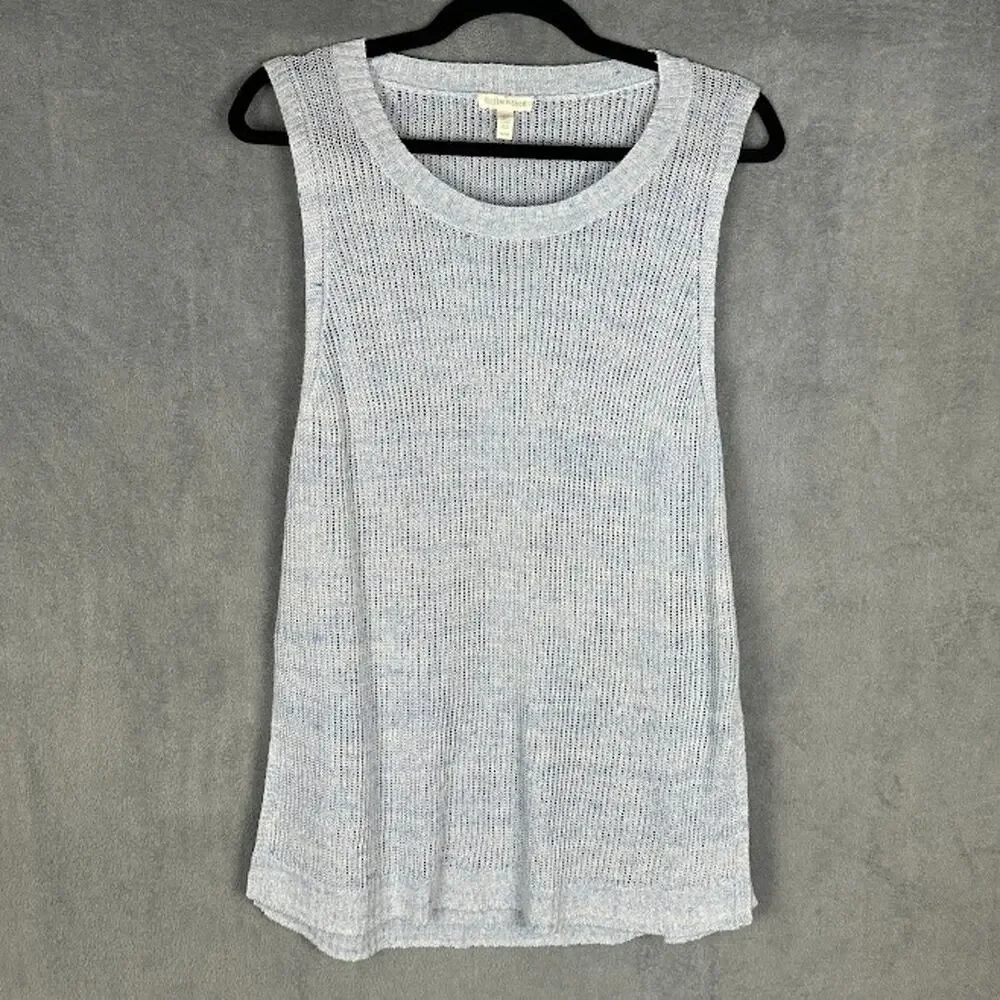 Eileen Fisher Sweater Womens Medium Blue Linen Sleeveless Luxury Resort Preppy - Picture 1 of 12